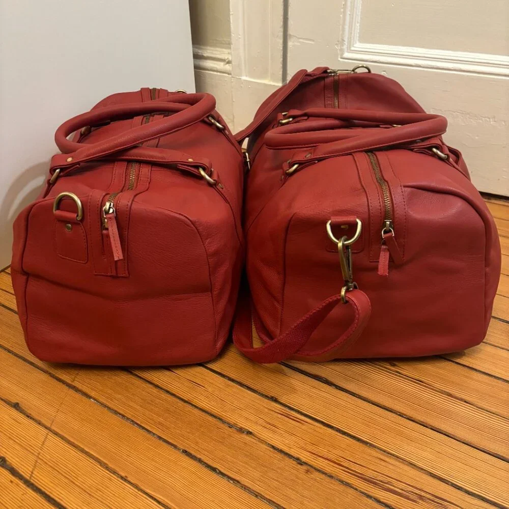 Leather Traveler Bags Hand Dyed Dark Red Carry On Travel Medium & Small size - Picture 4 of 15